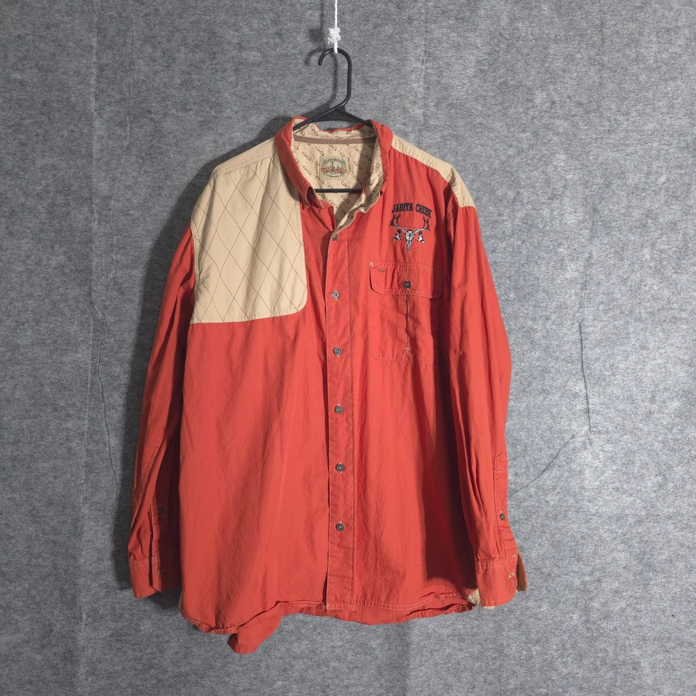 Game Guard Shirt Mens L Orange Long Sleeve Button Up Deer Antler Outdoor Logo